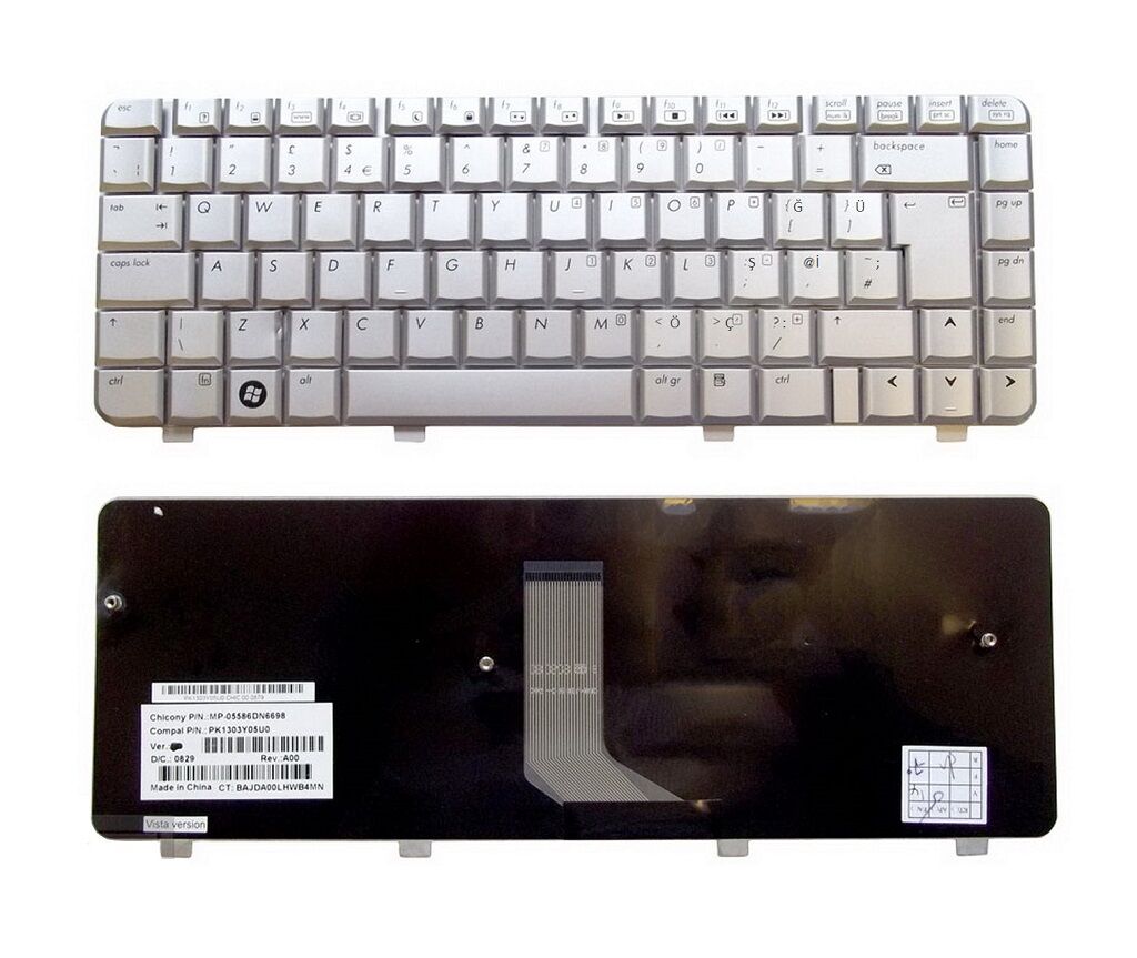 HP Pavilion dv4-1000 DV4-1200 DV4t-1400, Dv5-1000, Compaq CQ40 CQ41 CQ45 Klavye Gri TR PK1303VBB00, V071802KSUS, MSK-H570T