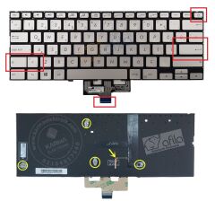 Asus UX433F, UX433Fa, UX433Fn Notebook Klavye Silver TR Işıklı