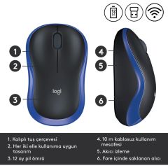 Logitech M185 Kablosuz Mouse Siyah - Mavi 910-002236