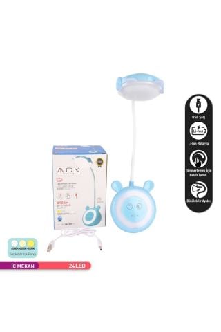 ACK Şarjlı Dokunmatik LED Masa Lambası, Çift Işıklı Mavi Gövde