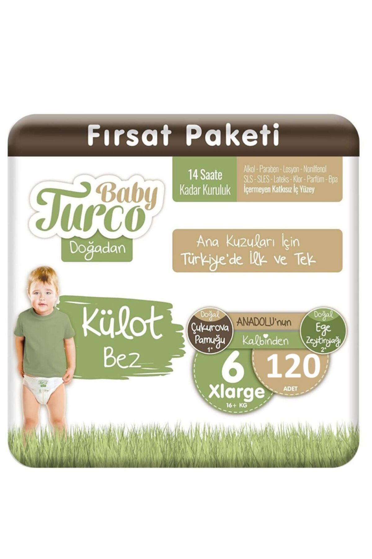 Baby turco Doğadan Külot Bez 6 Numara Xlarge 120 Adet 16+kg
