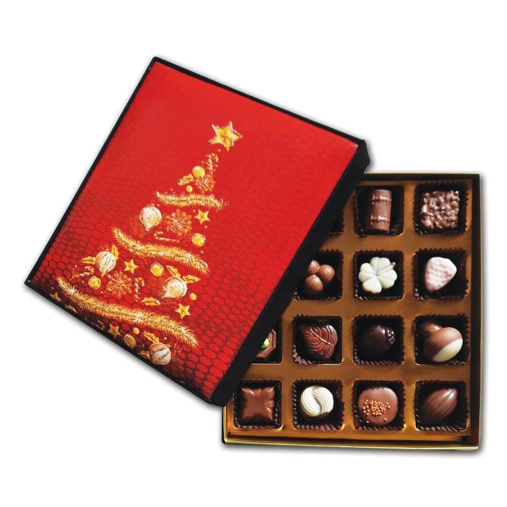 Yeni Yıl Ağacı Desenli Vip Kutuda Hediye Çikolatalar