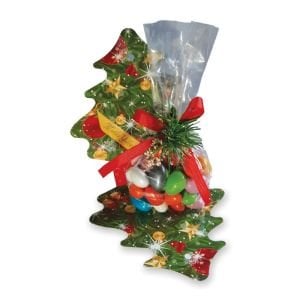 Yeni Yıl Ağacı Desenli Karton Poşette 200 gr Renkli Badem Draje