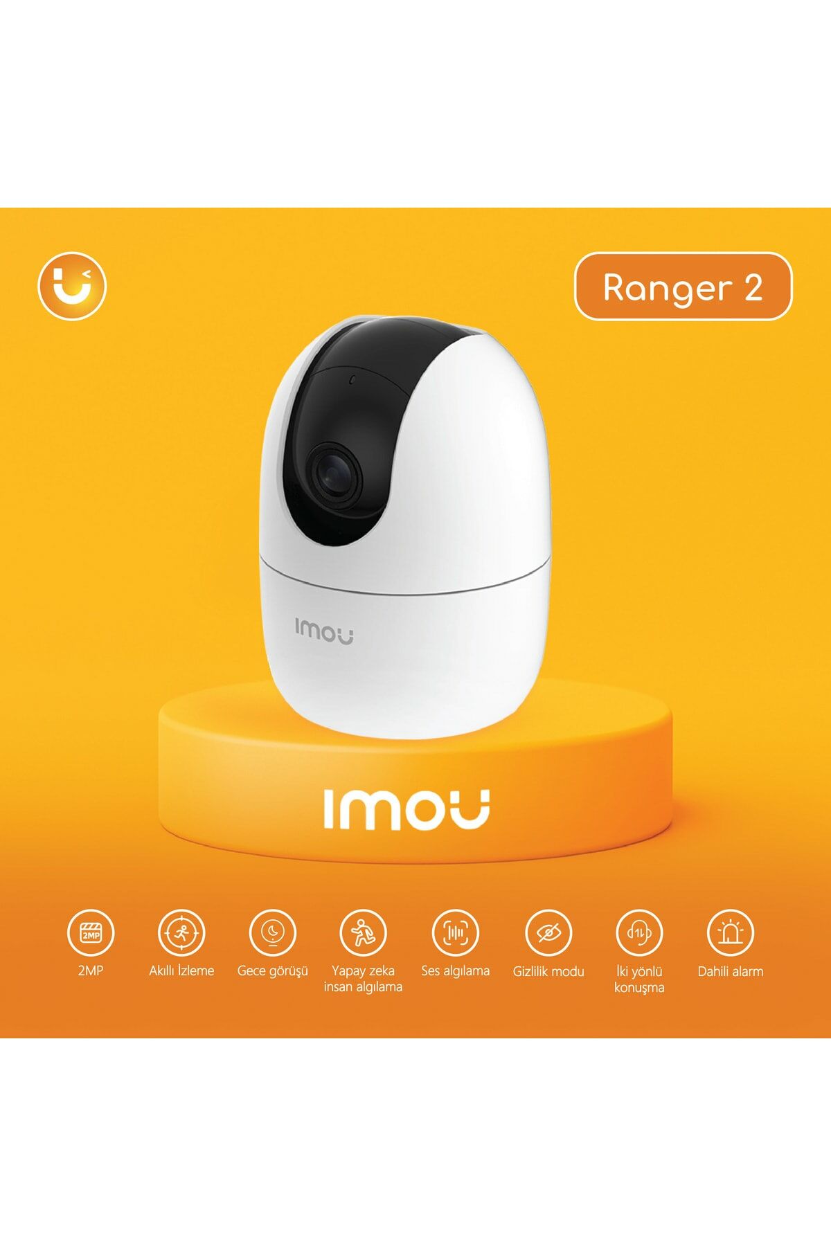Imou Ranger 2 İç Ortam WiFi PT Kamera/2MP-Gece Görüşü-360° Hareket-SD Kart-ONVIF-Bulut Kamera (IPC-A22EP)