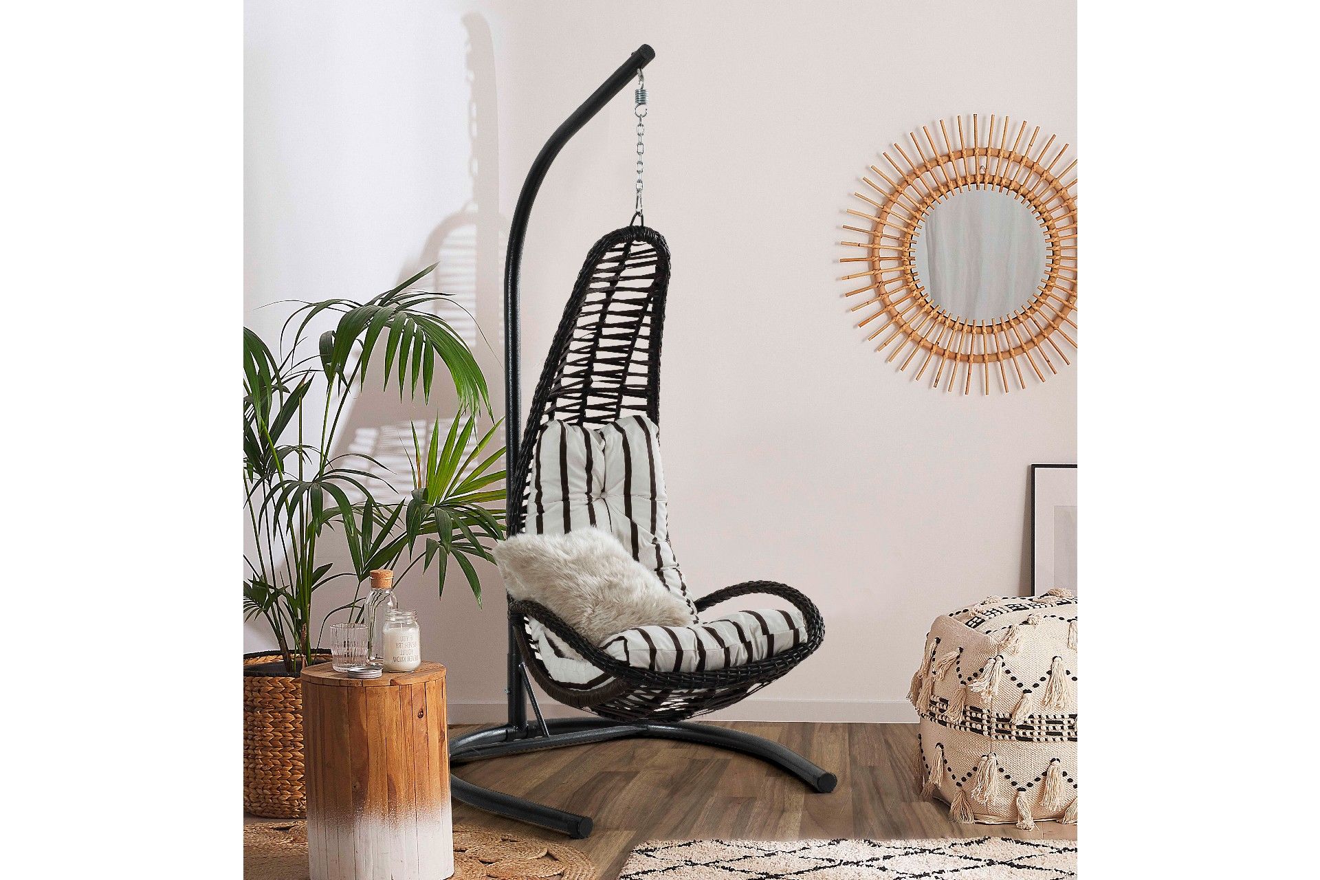 Bella Swing Kahve Rattan Kahve Zebra Kumaş