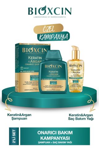 Bioxcin Keratin & Argan Onarıcı Şampuan300 Ml + Kertin Argan Saç Bakım Yağ