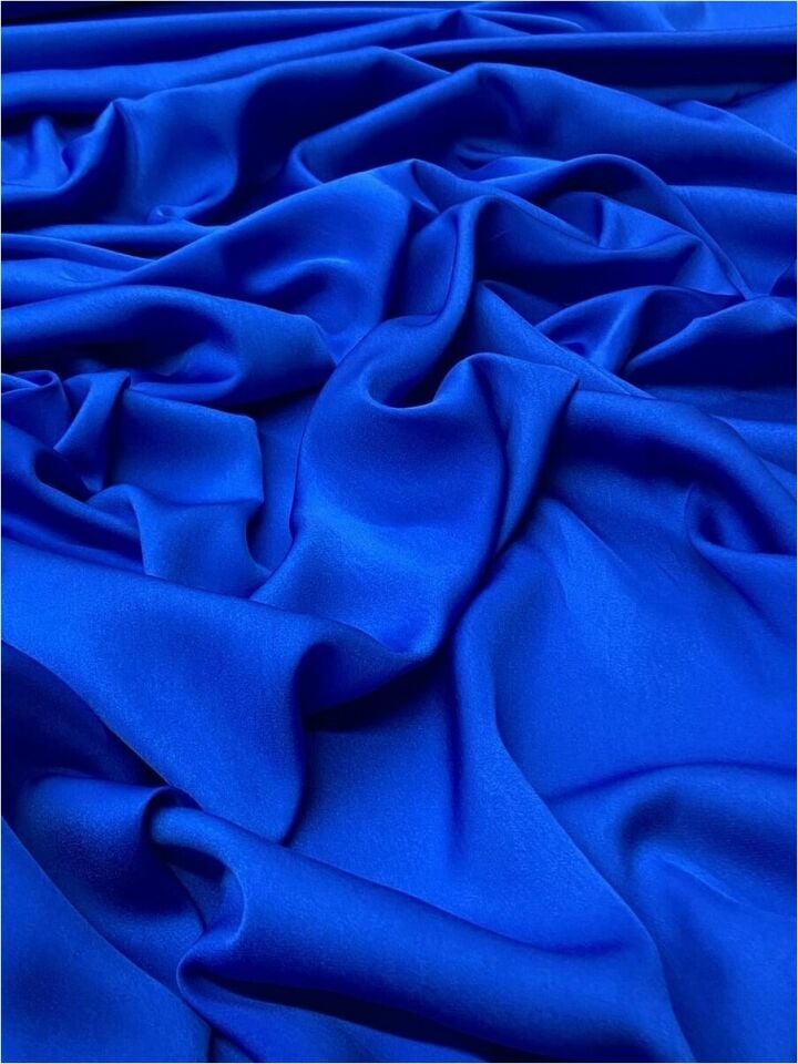 İpek Taşlanmış Saten 1 Metre Kobalt Mavi Kumaş (col-14)