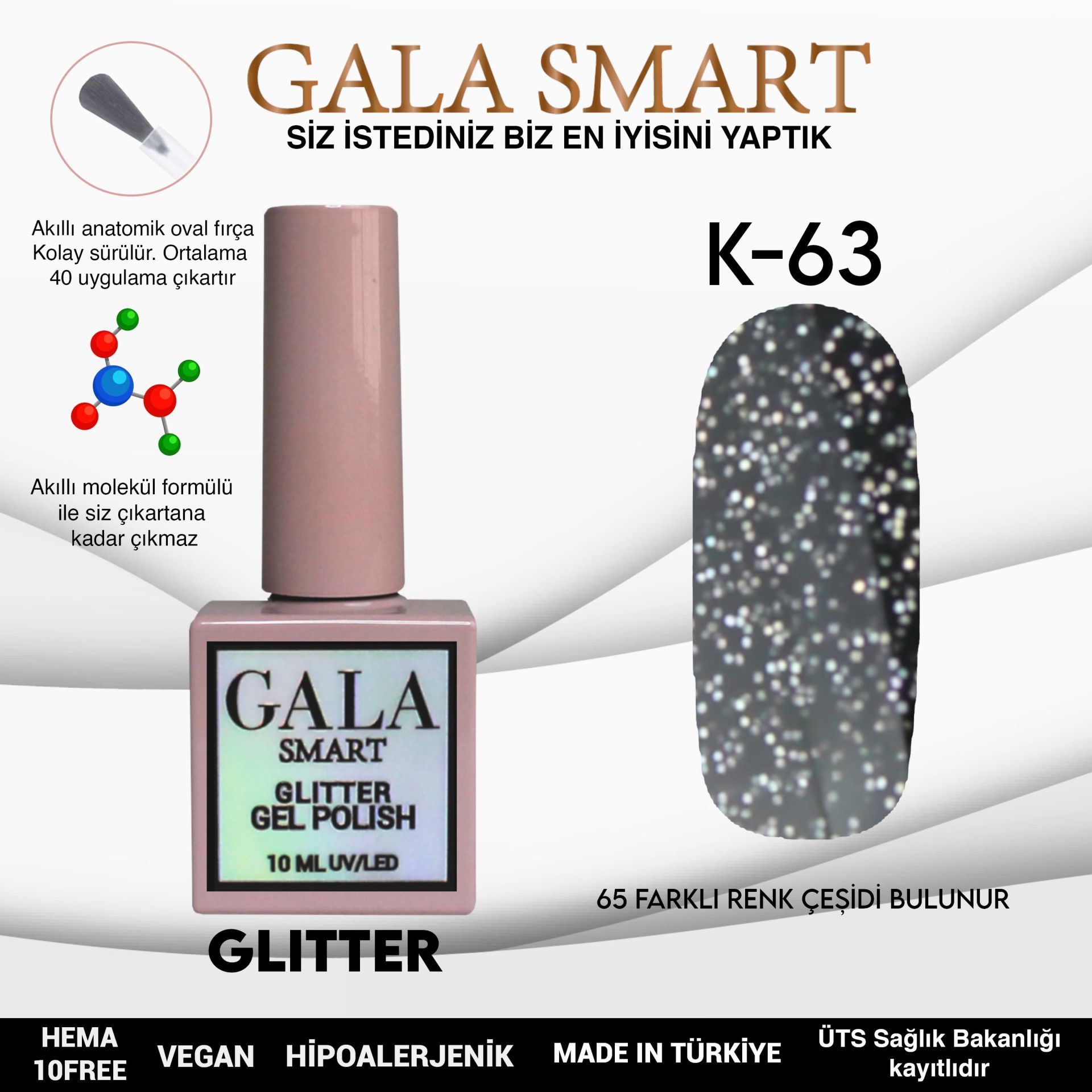 GALA GLITTER KALICI OJE 10ml K63