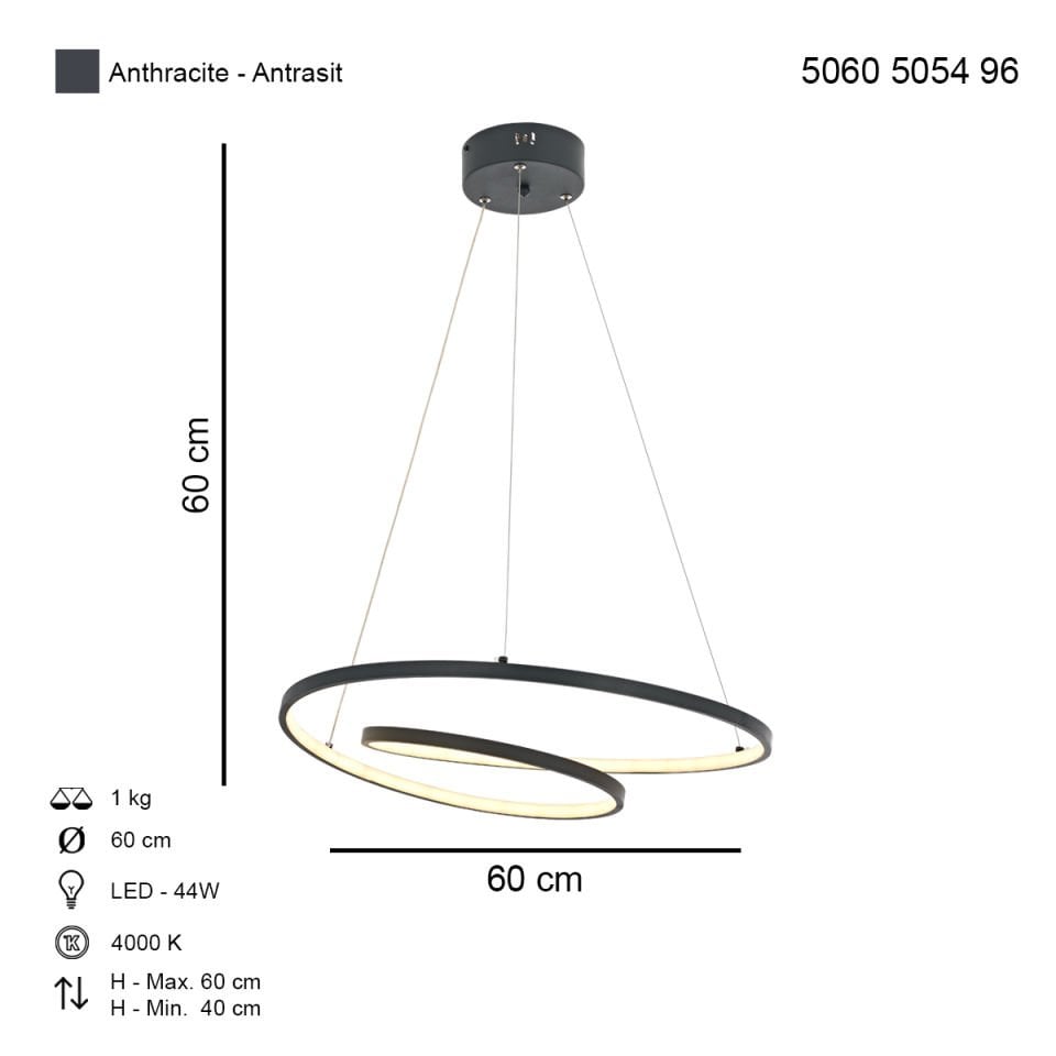 Lundra 60lık Ledli Avize Antrasit