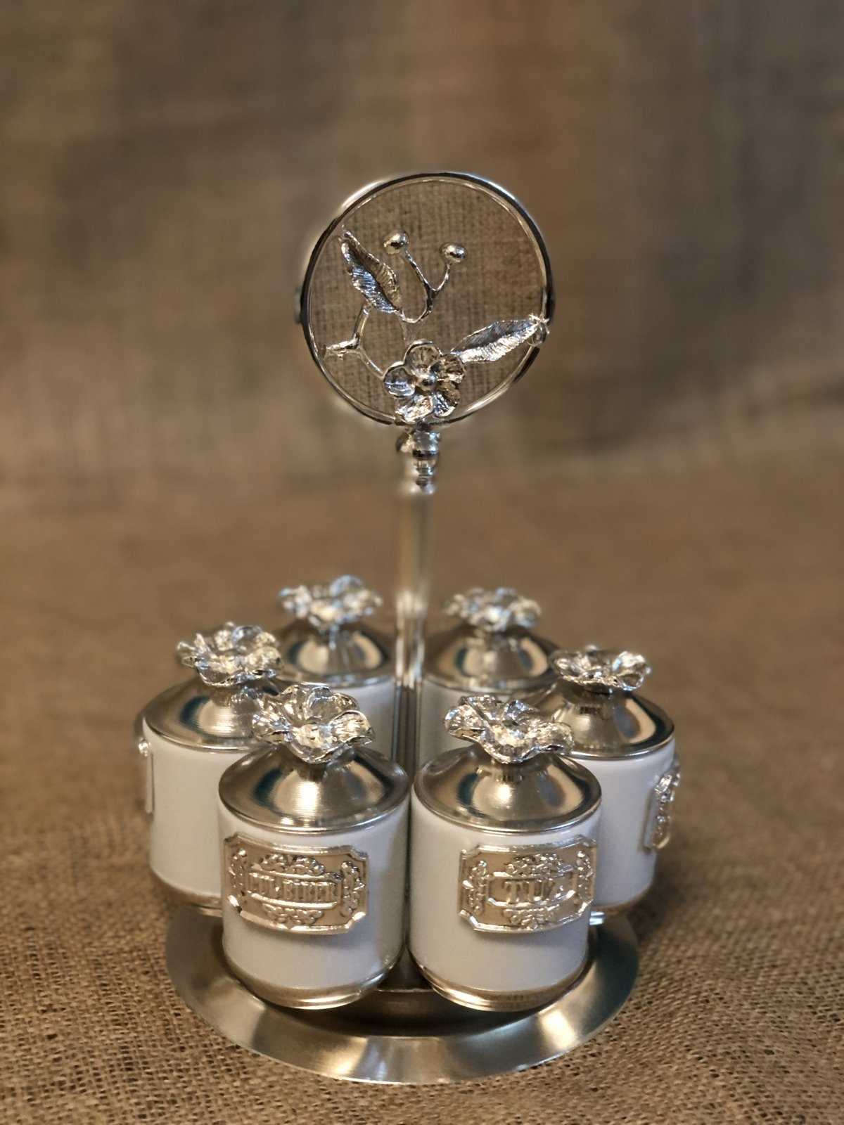 Japon Güllü 6'lı Mini Kavanoz Seti - Gümüş Renk