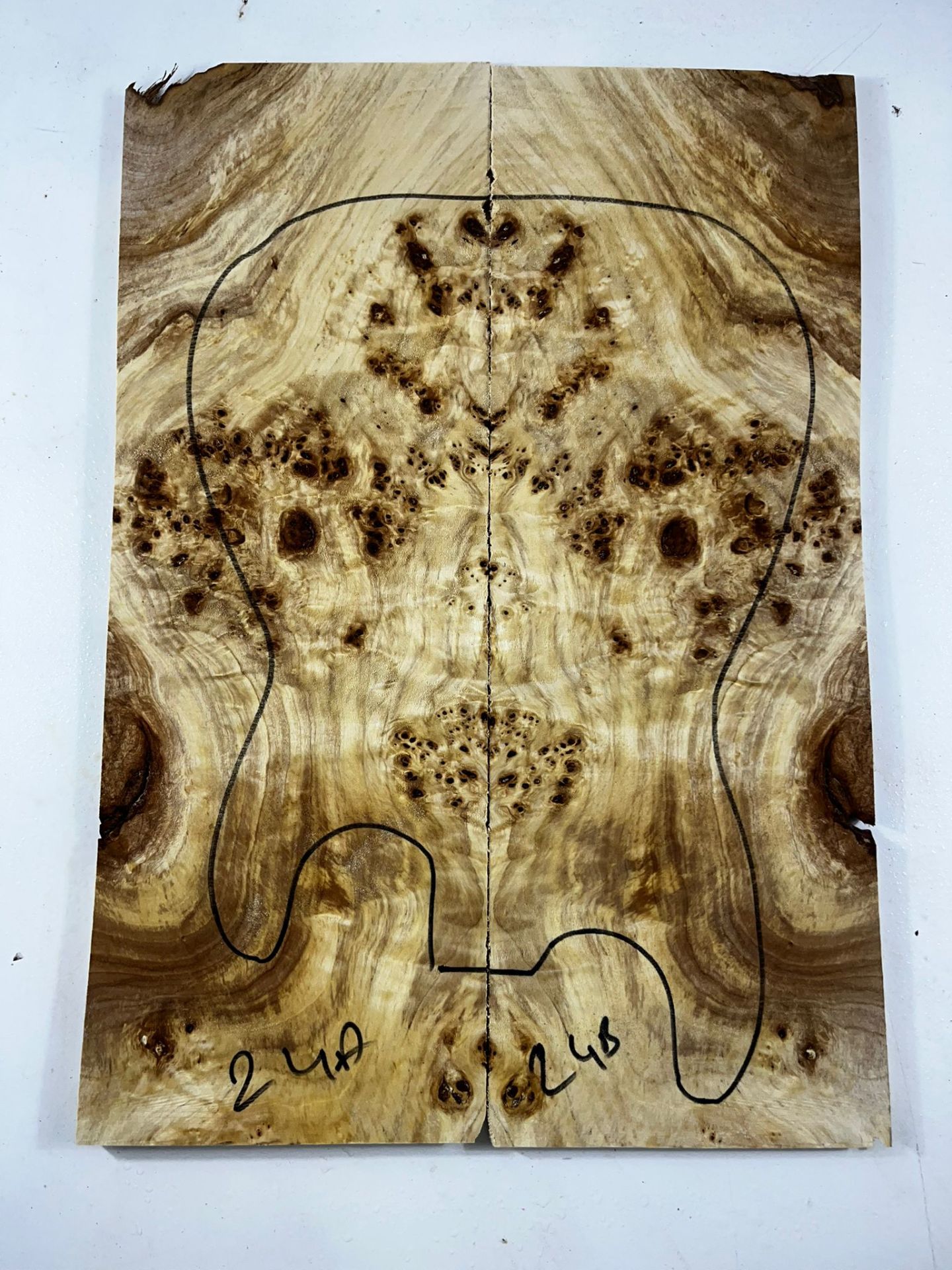 Master Grade Poplar Mappa Burl Bookmatched Guitar Drop Top Luthier Tonewood #24