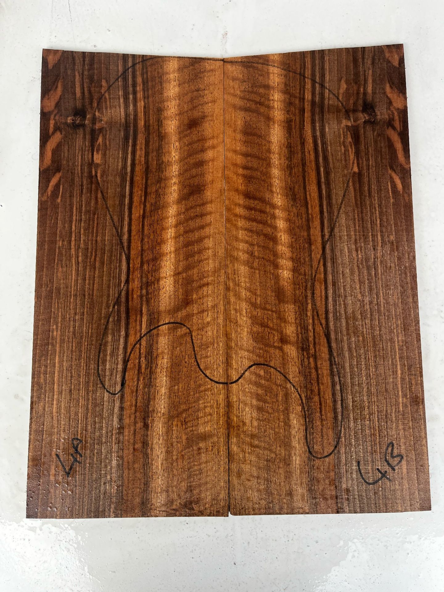 Flame Walnut Drop Top Luthier Guitar Figured Wood Bookmatched Set No:4