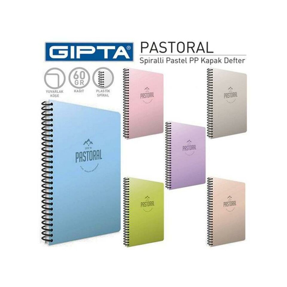 Gıpta Pastoral Spiralli Plastik Kapak Defter 17x24 72 Yaprak Kareli (3252) (1 Adet)