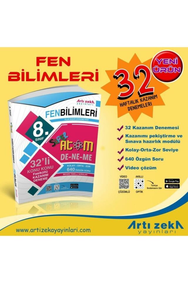 Artızeka 8.Sınıf Fen Bilimleri 32li Haftalık Kazanım Denemeleri