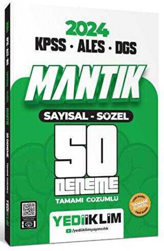 Yediiklim KPSS-ALES-DGS Mantık Sayısal Sözel Tamamı Çözümlü 50 Deneme 2024