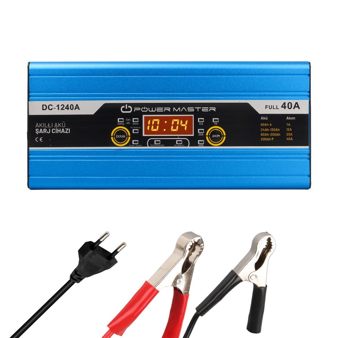 POWERMASTER DC-1240A 12 VOLT MAX 40 AMPER DİGİTAL EKRANLI AKILLI AKÜ ŞARJ CİHAZI