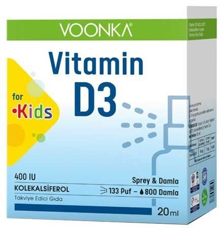 Voonka Vitamin D3 Kids Çocuklar İçin Sprey 20 ml
