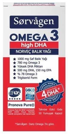 Sorvagen Omega 3 High DHA Norveç Balık Yağı 1000 mg 50 Kapsül