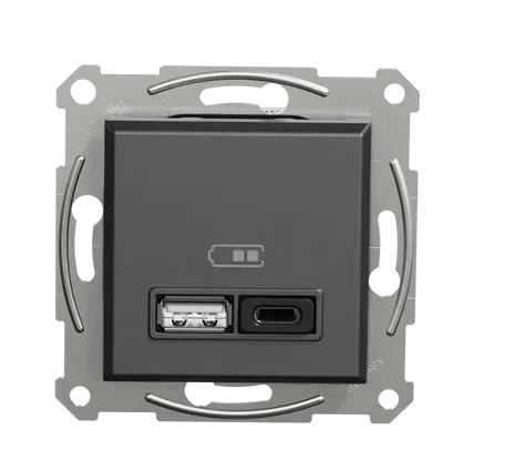 Schneider Asfora Plus Antrasit USB Şarj Prizi 3A Type A+C Çerçevesiz - EPH2700471