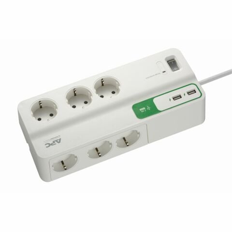 Apc By Schneider Electric 6'Lı Akım Korumalı Priz 2 USB Hızlı Şarj Çıkışlı Beyaz PM6U-GR