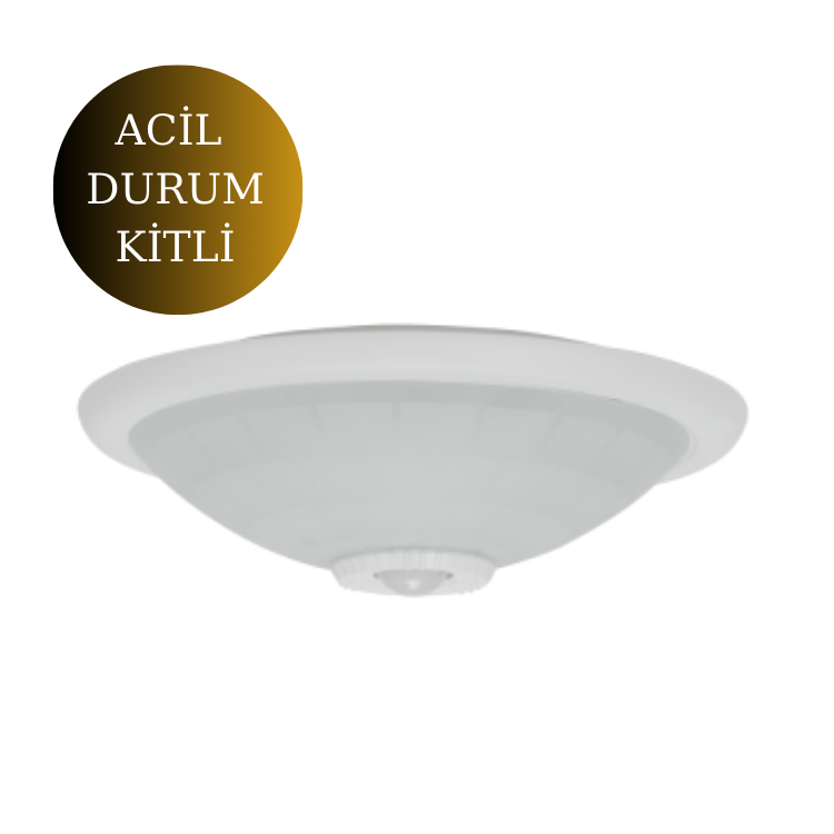 İnoled 18w Sensörlü Acil Kitli Led Glop Tavan Armatürü Beyaz Işık 5146-01