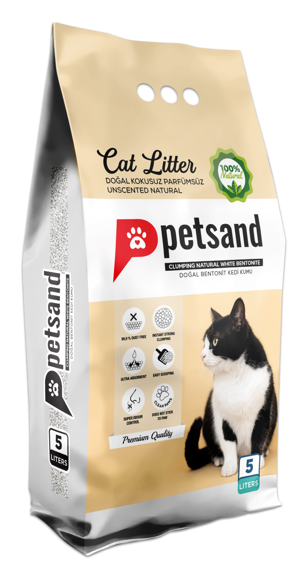 PetSand Naturel - Doğal Kokusuz Kedi Kumu 5 LT