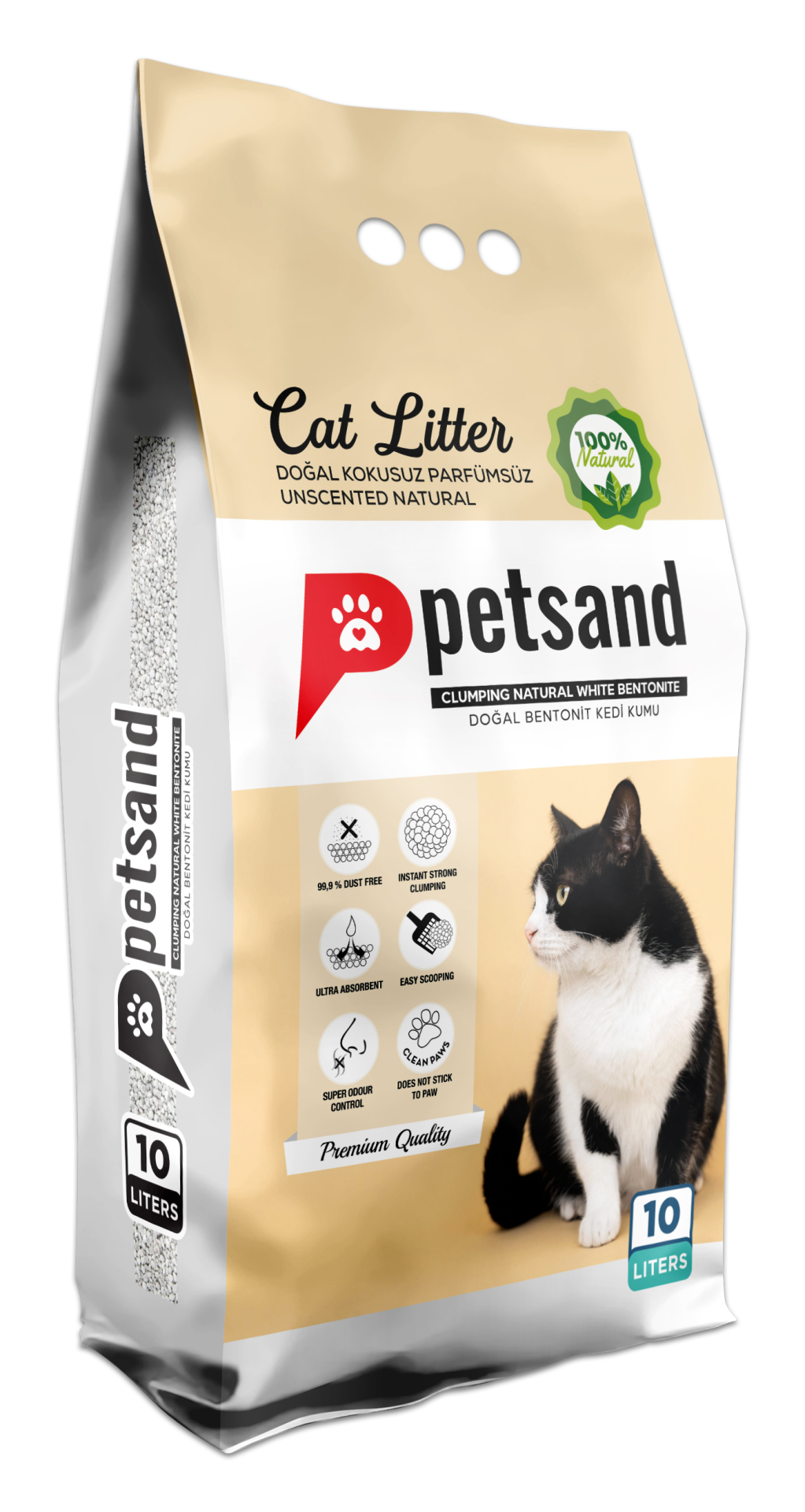 PetSand Naturel - Doğal Kokusuz Kedi Kumu 10 LT