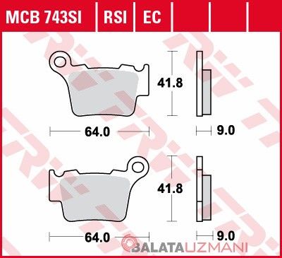 KTM EXC 530  (2008->2011) Arka Sinter Fren Balatasi TRW MCB743SI