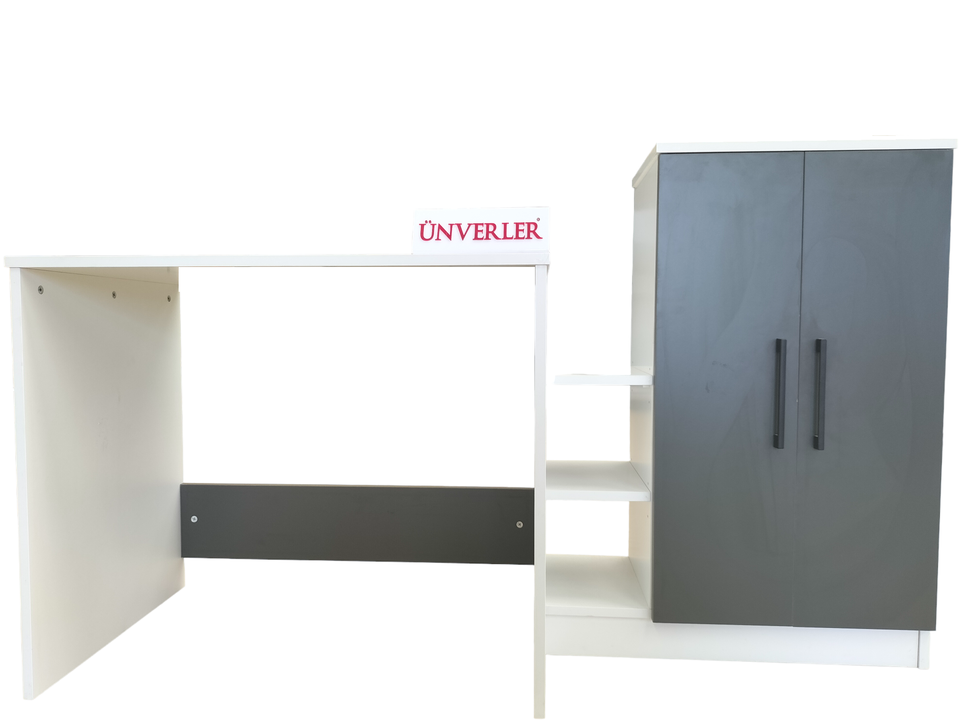 Ünverler Mobilya Çalışma Masası/Kitaplık/Dolap (ANTRASİT/BEYAZ)