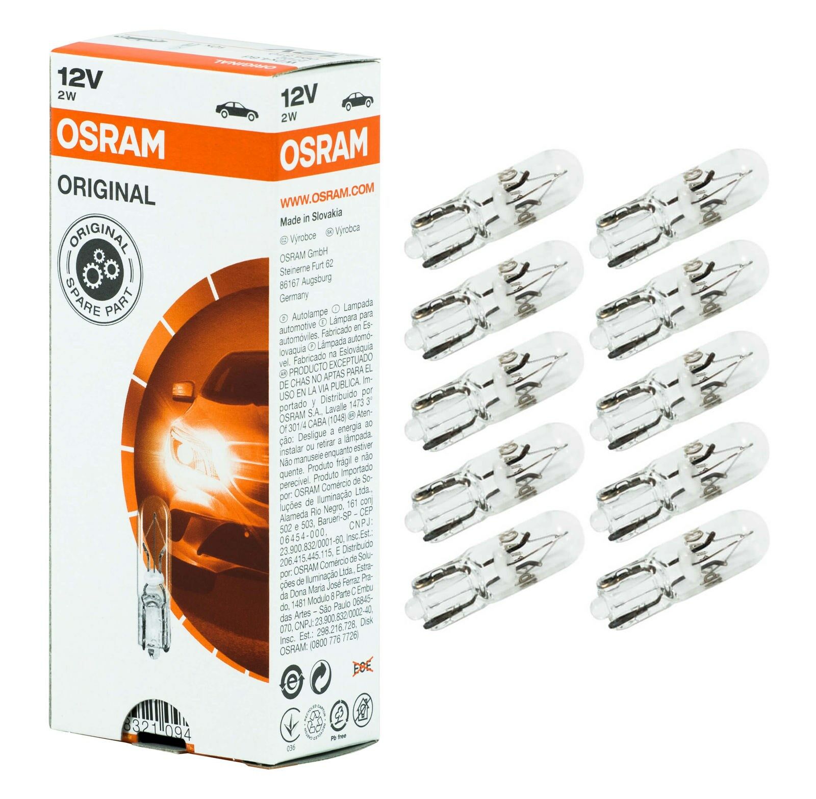 12V 2W T5 Dipsiz Gösterge Kadran Ampulü 10 Adet Osram 2722 10X