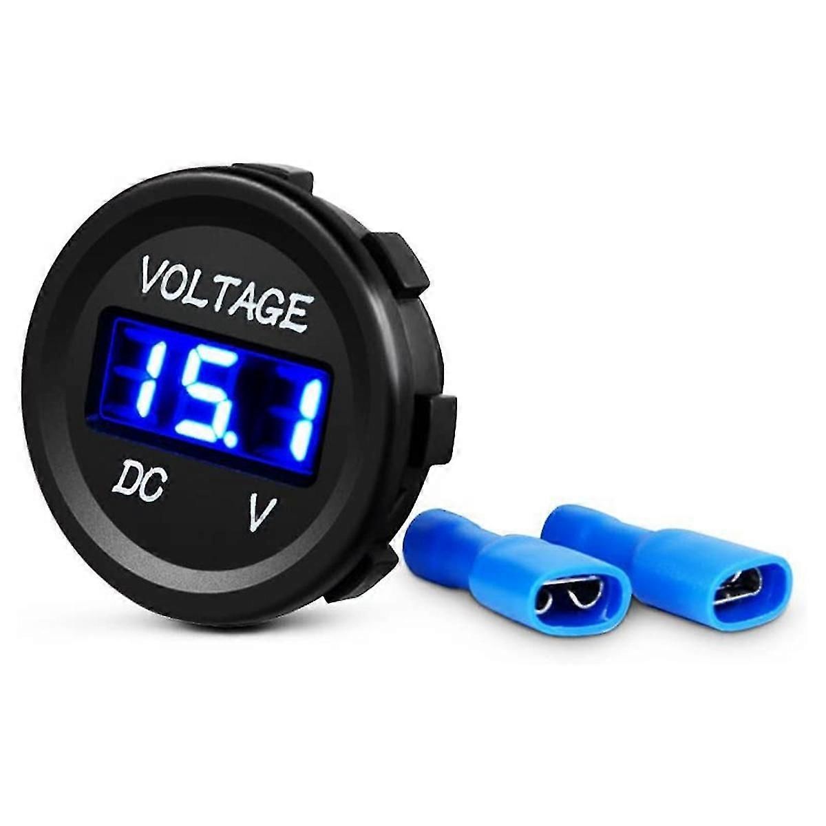 12V 24V DC Voltmetre Yuvarlak Düz Mavi Rakam
