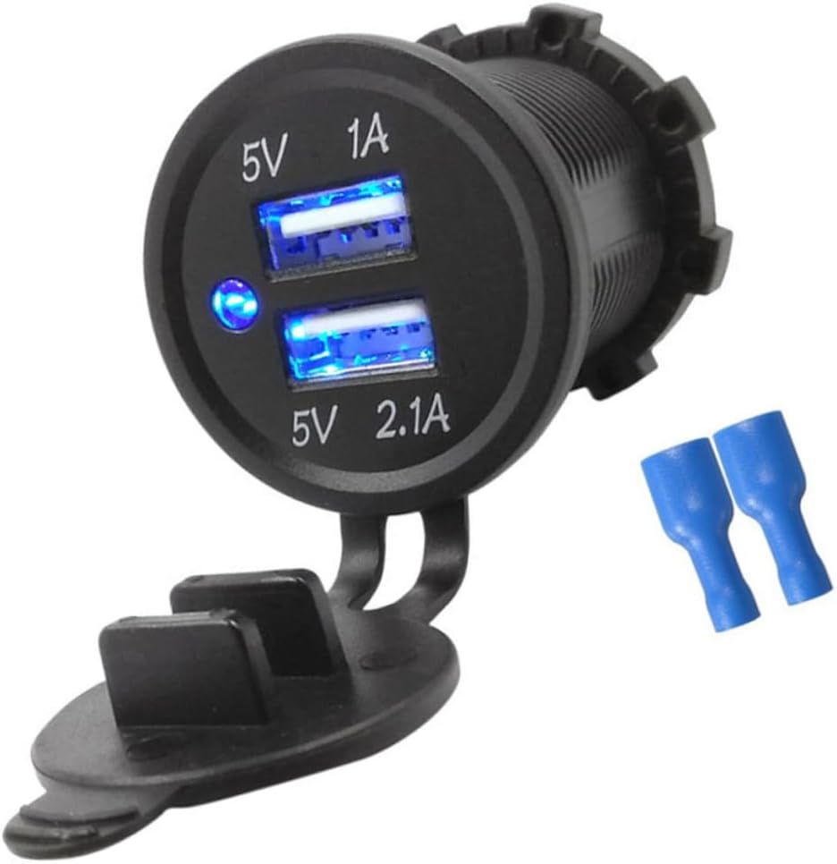 12V 24V DC USB 2.1A Şarj Port Yuvarlak Mavi Işıklı