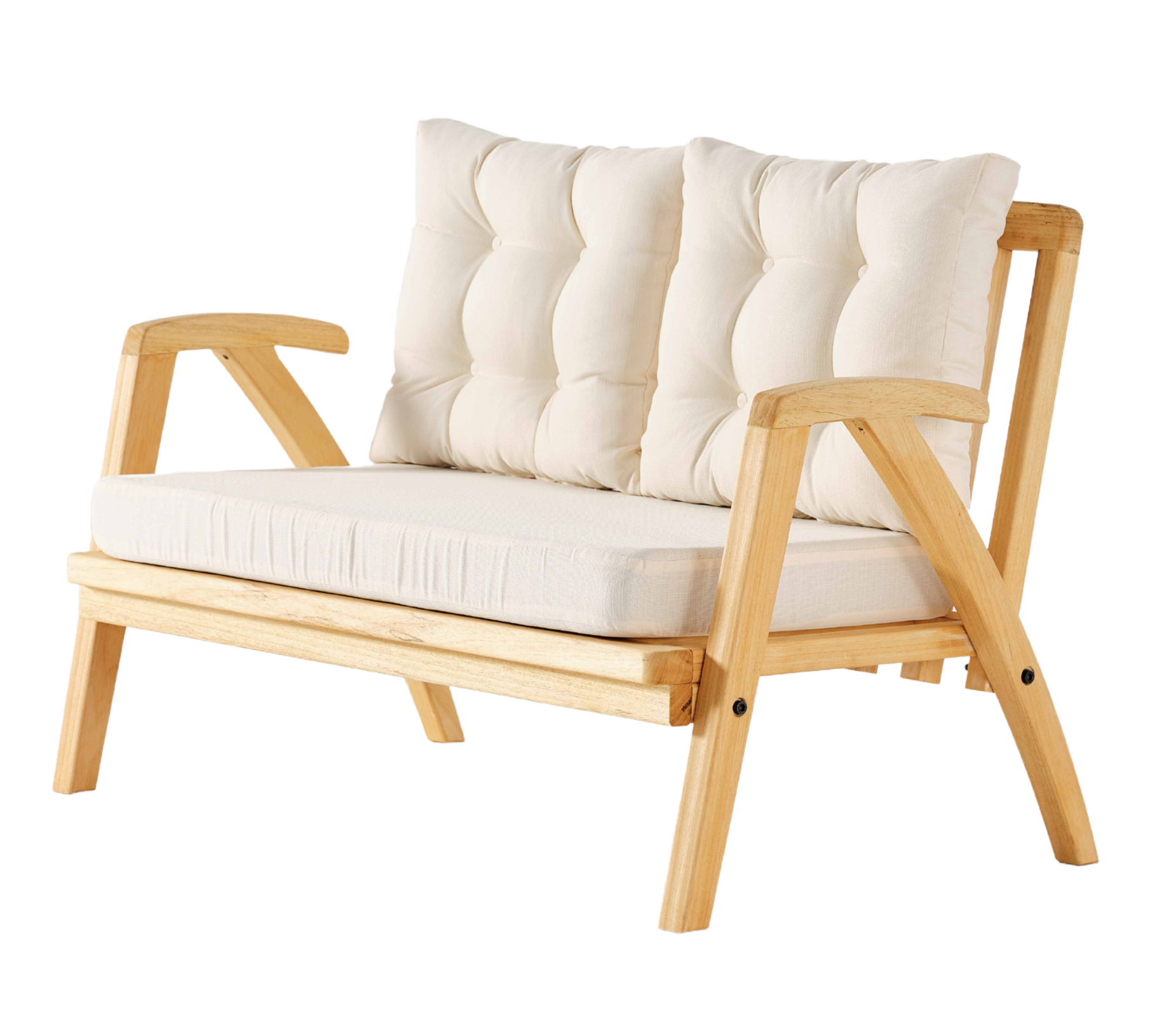 THALİA 2\'lü Doğal Bahçe Mobilyası-Beyaz Minder 2+1+1+MASA Oturma Grubu Bench ve Berjer