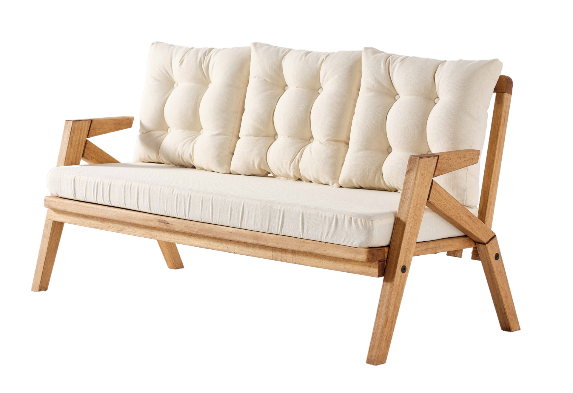 LİORA 3\'lü Kahve Bahçe Mobilyası-Beyaz Minder 3+1+1+MASA Oturma Grubu Bench ve Berjer
