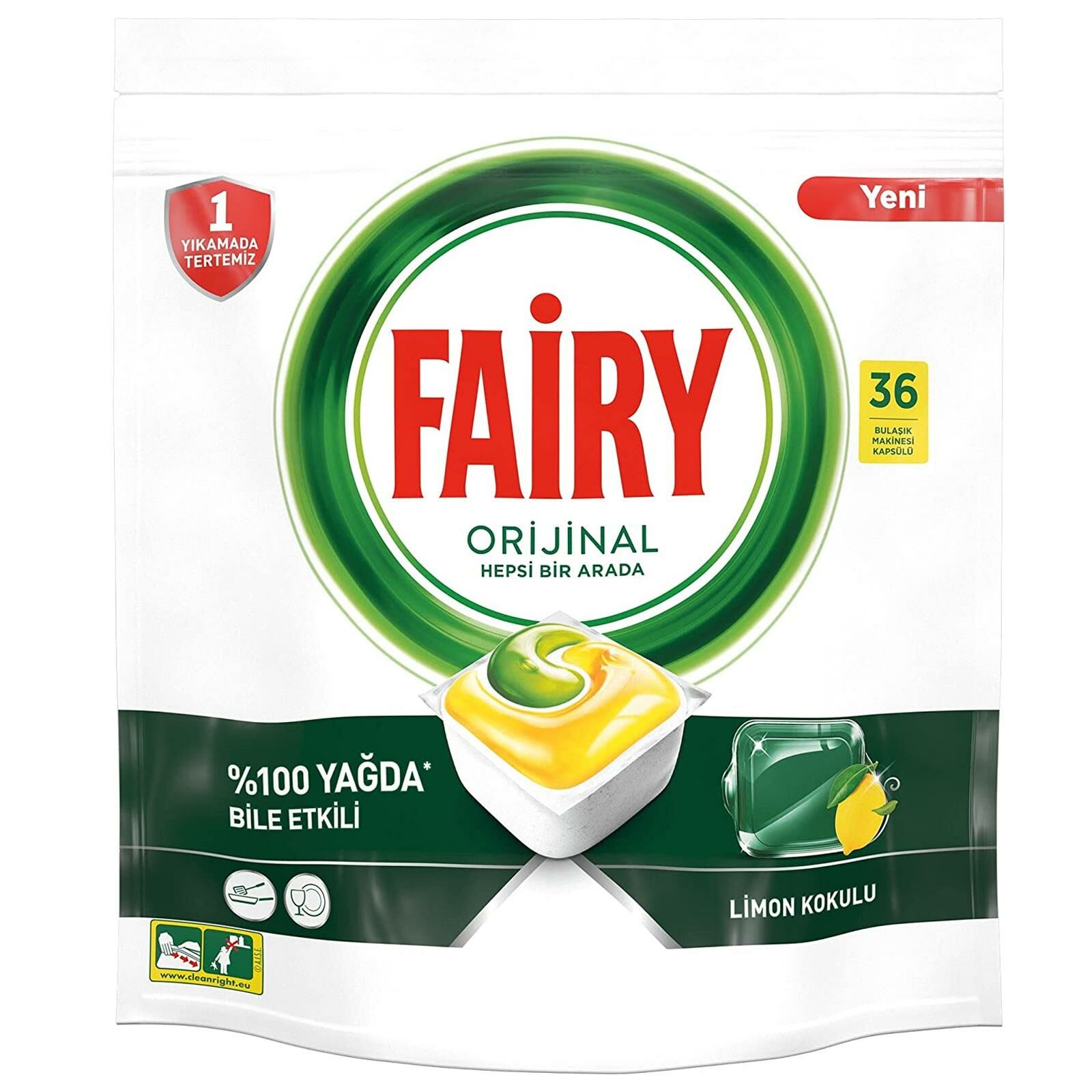 Fairy Hepsi Bir Arada Limon Kokulu Bulaşık Makinesi Kapsülü 36 lı