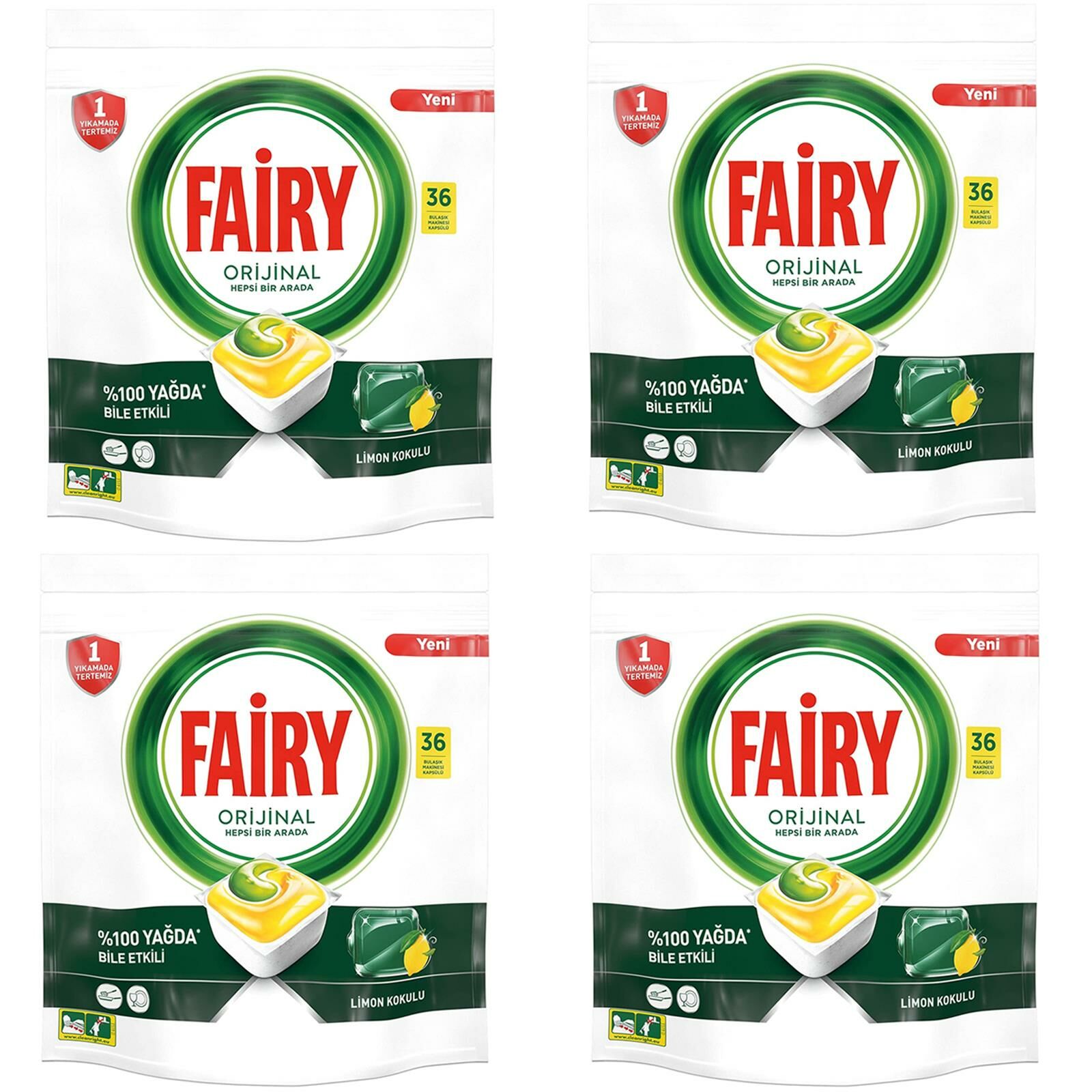 Fairy Hepsi Bir Arada Limon Kokulu Bulaşık Makinesi Kapsülü 36 lı 4 ADET