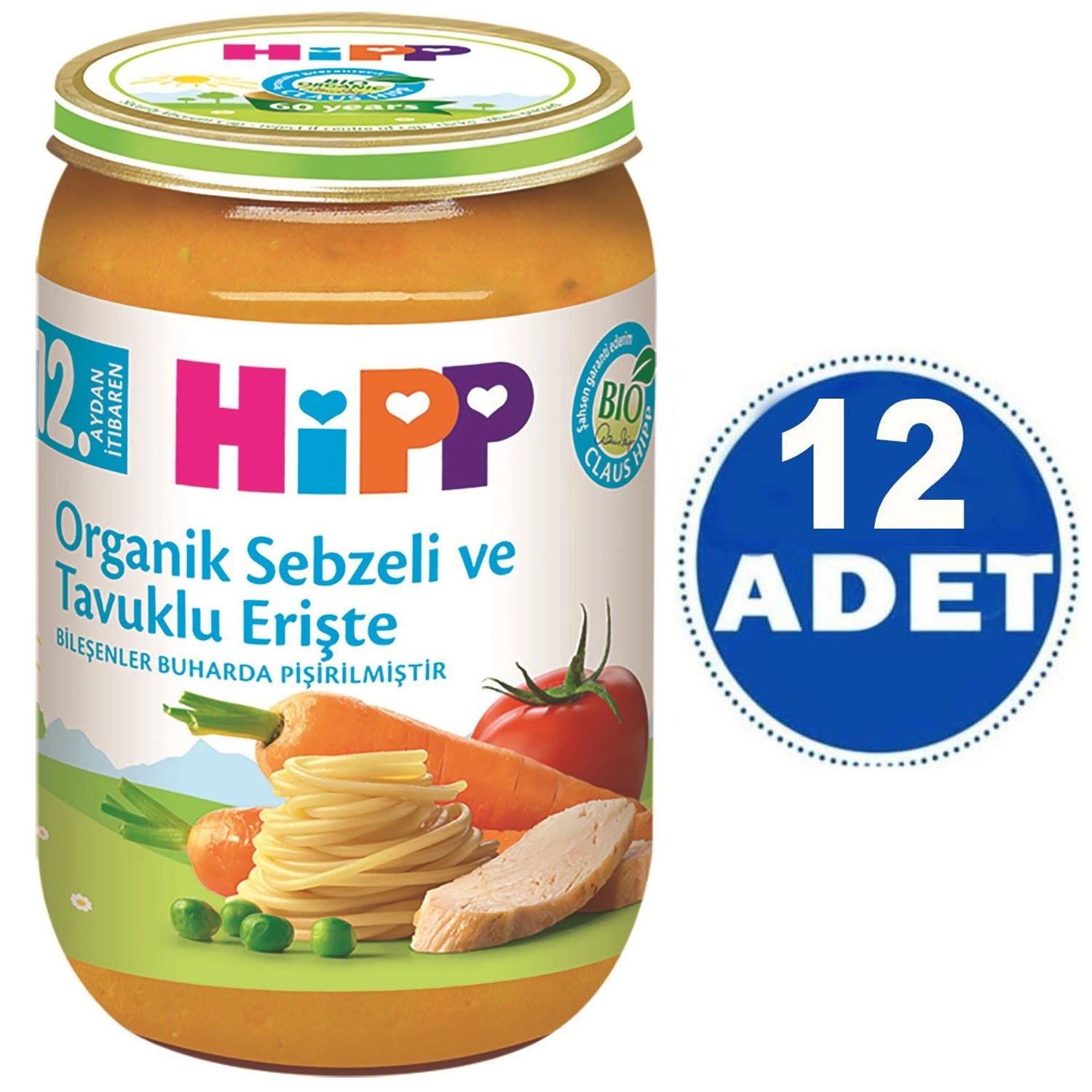 Hipp Kavanoz Maması Organik Sebzeli Tavuklu Erişte 220 gr 12 ADET