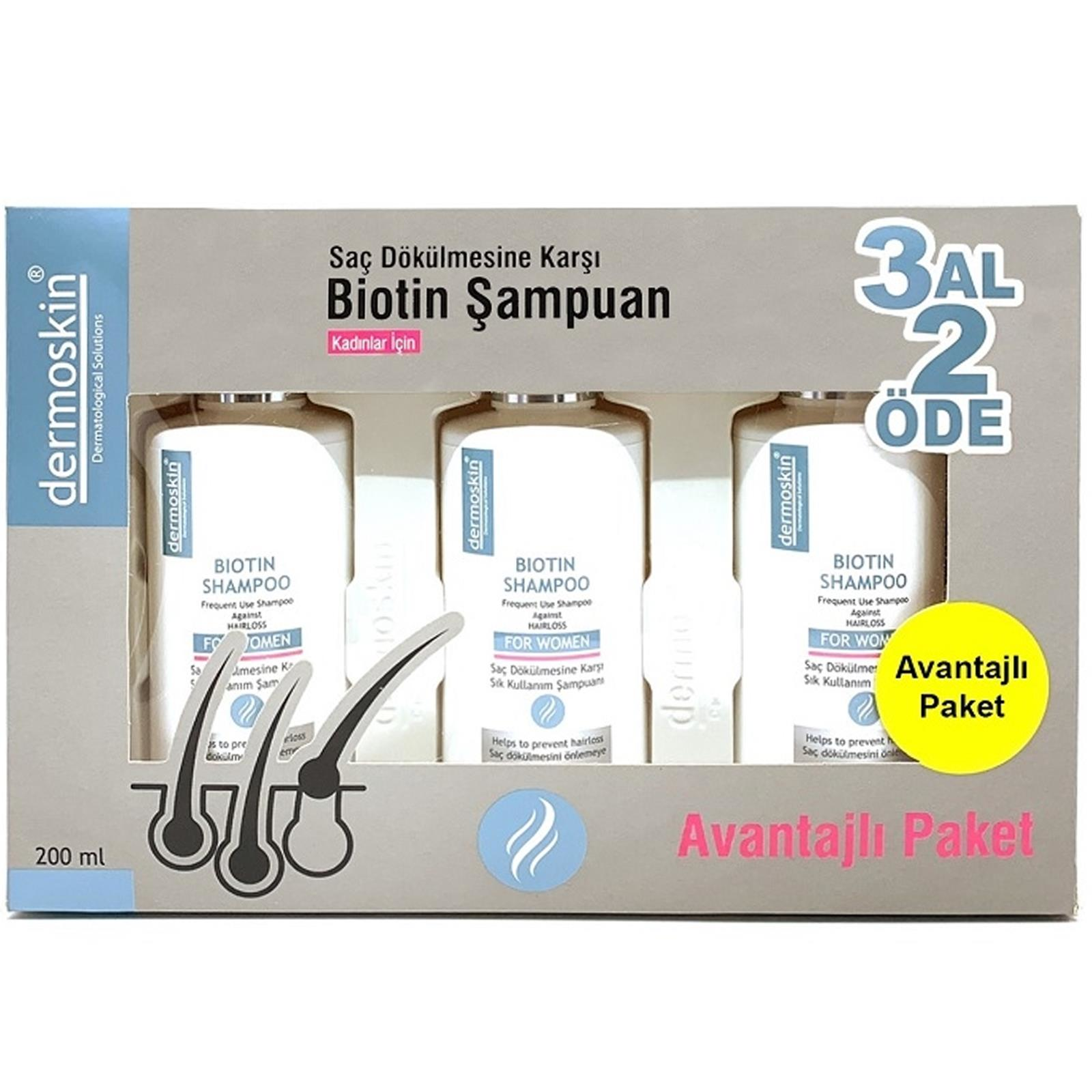 Dermoskin Biotin Şampuan Kadınlara Özel 200 ml x 3 Al 2 Öde Avantajlı Paket
