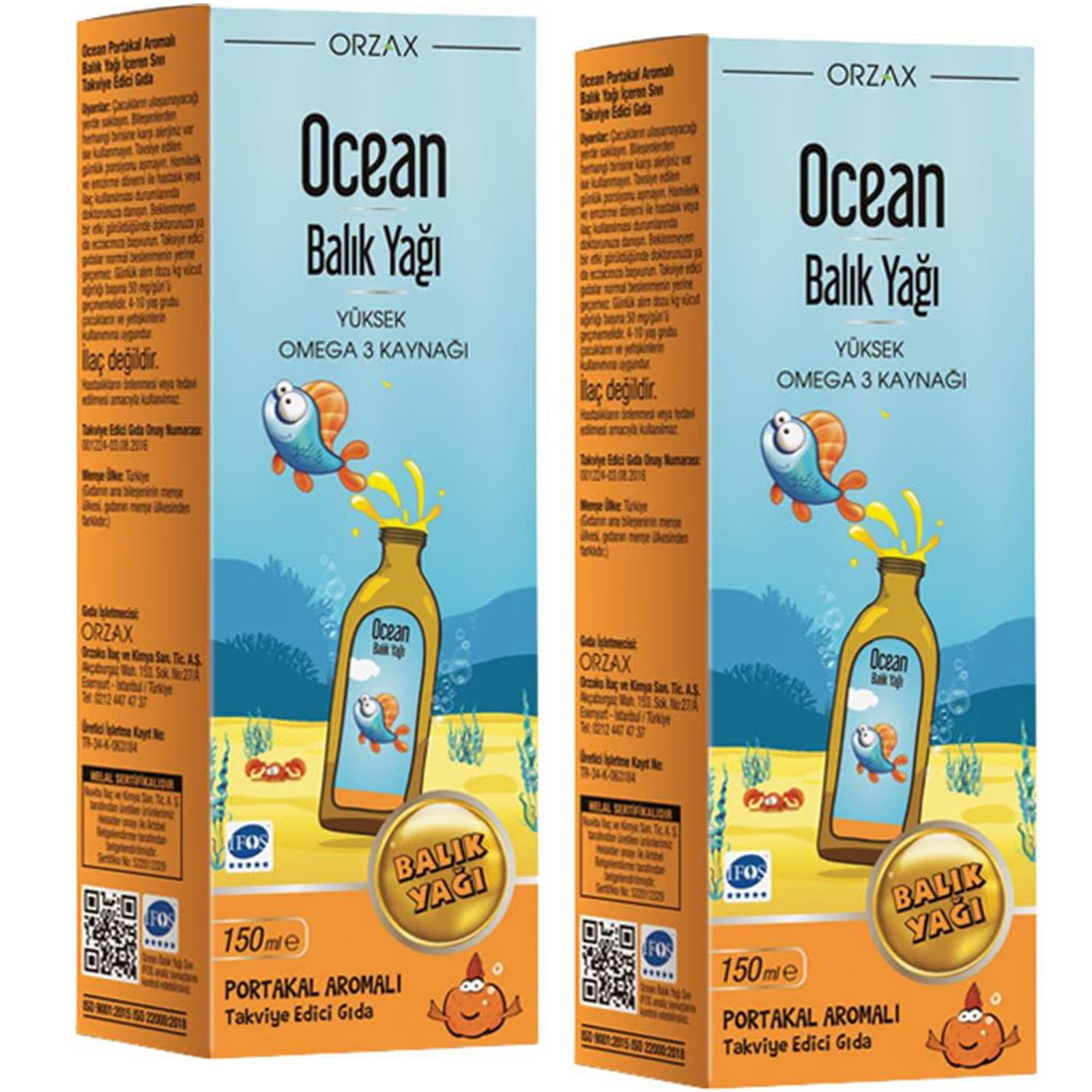 Ocean Omega 3 Portakal Aromalı Balık Yağı 150 ml 2 ADET