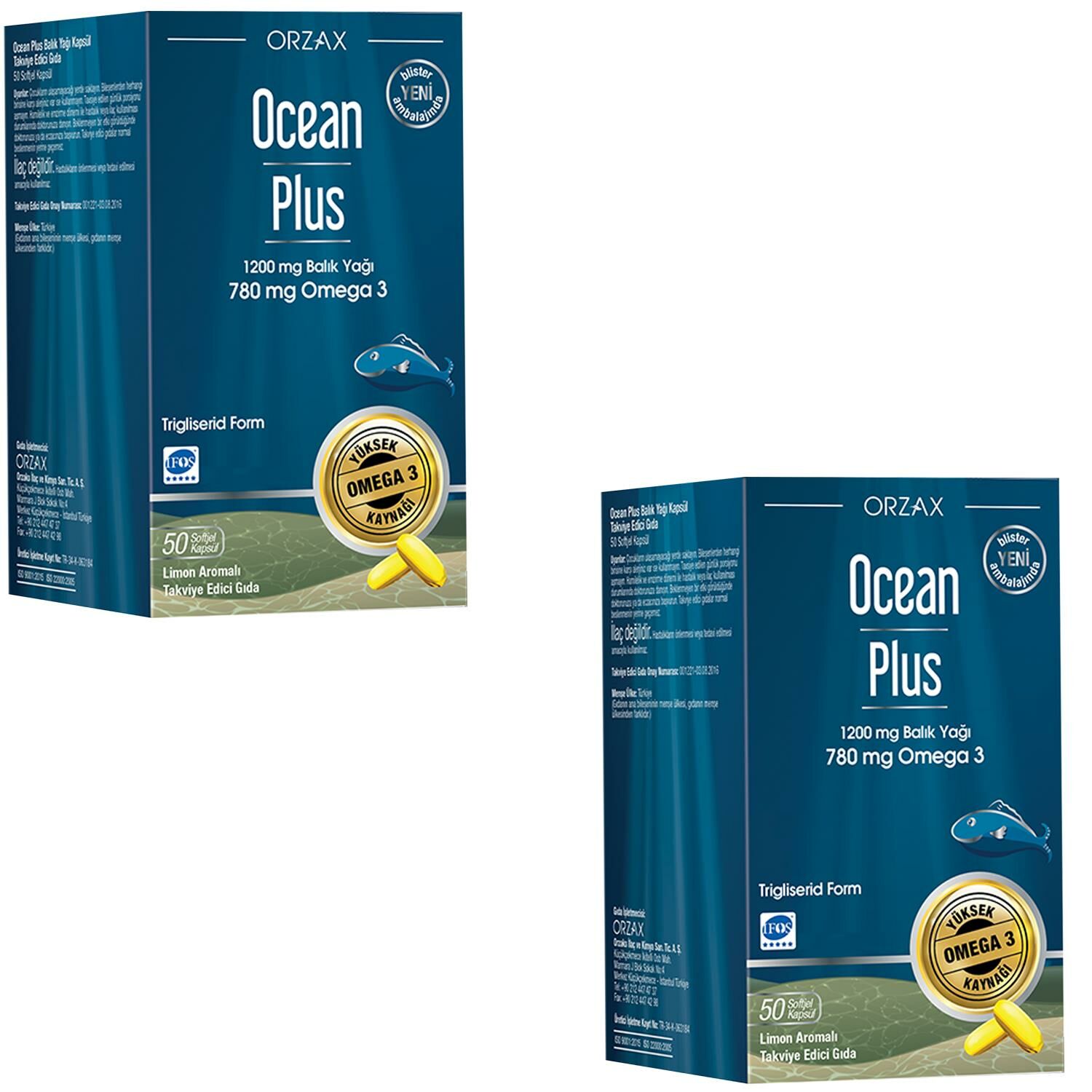 Ocean Plus 1200 mg Balık Yağı Limon Aromalı 50 Kapsül 2 ADET