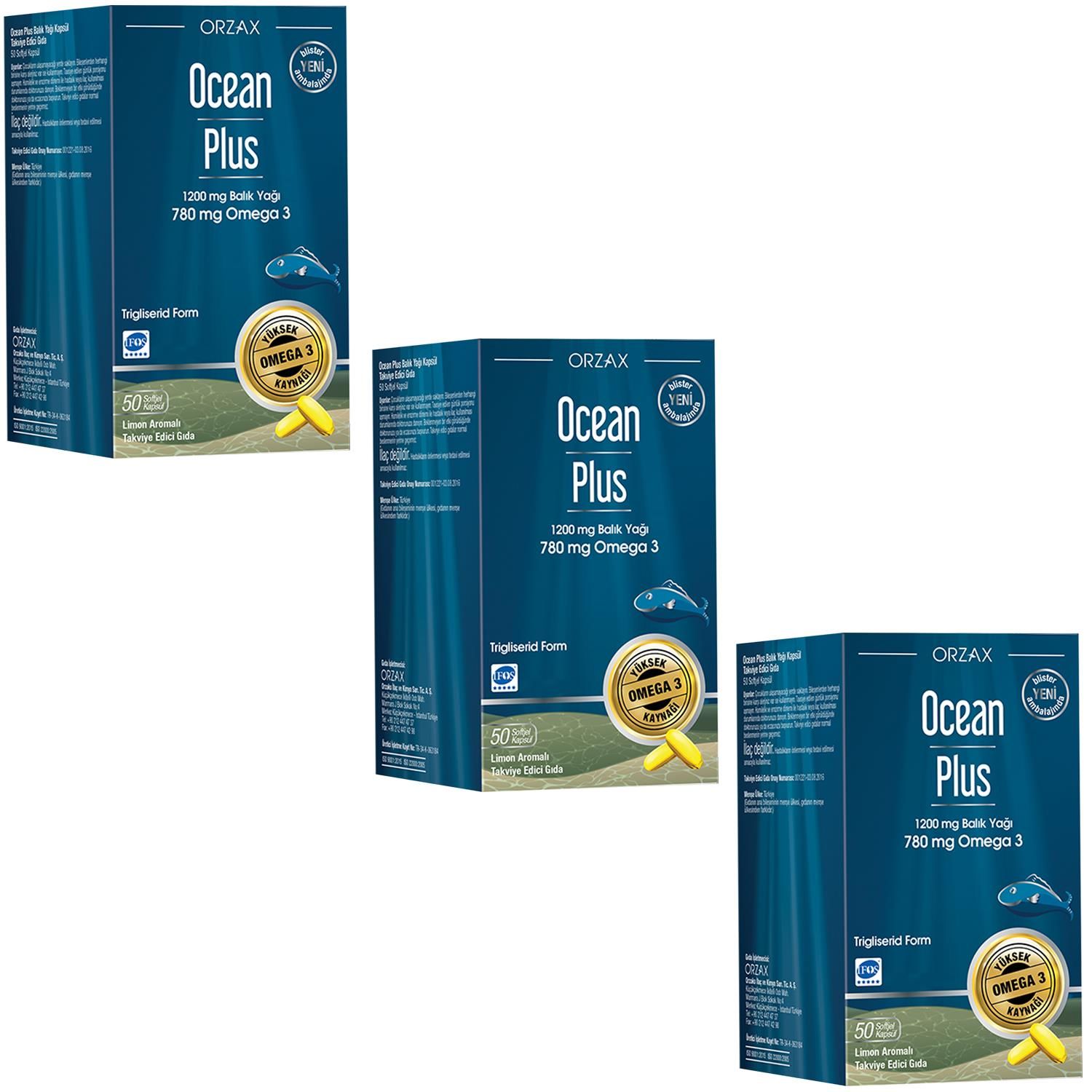 Ocean Plus 1200 mg Balık Yağı Limon Aromalı 50 Kapsül 3 ADET