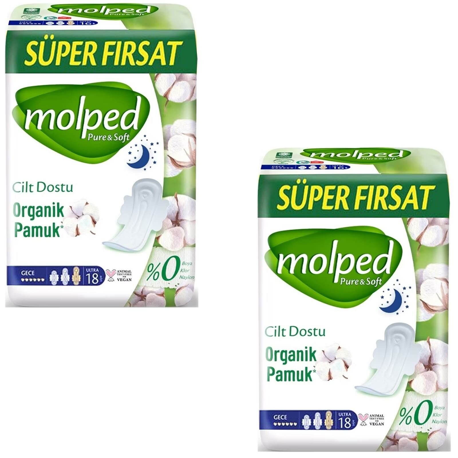 Molped Pure Soft Gece 18 li Hijyenik Ped 2 ADET