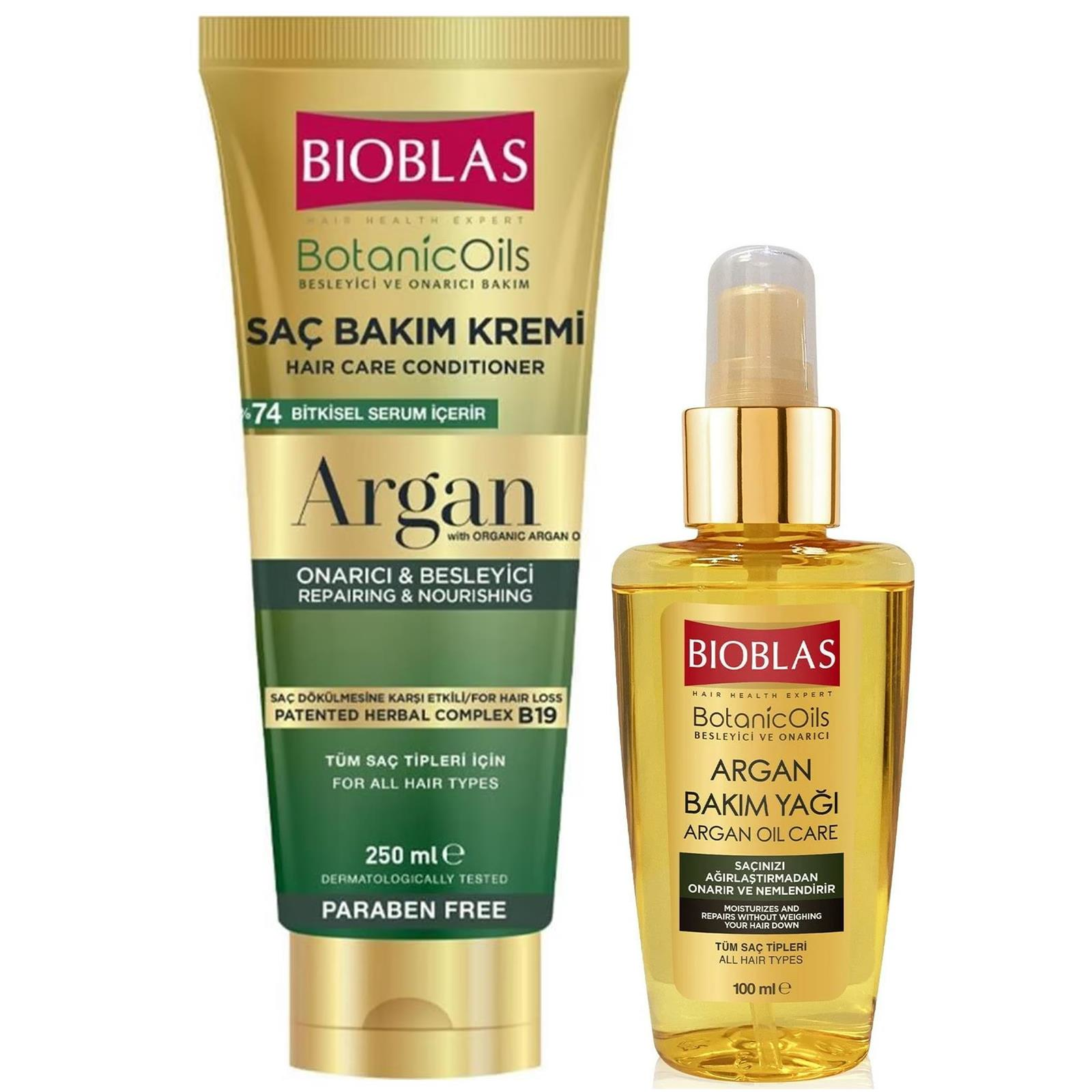 Bioblas Argan Yağlı Saç Bakım Kremi 250 ml + Bioblas Argan Saç Bakım Yağı 100 ml