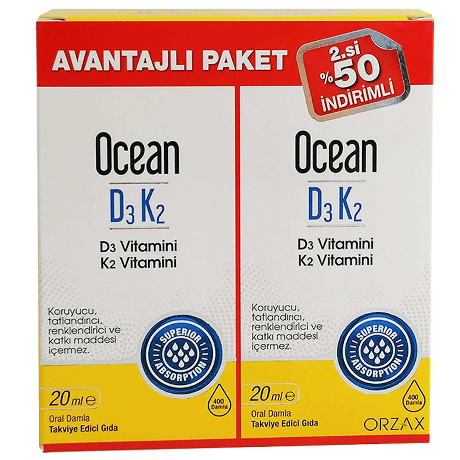 Ocean Vitamin D3 K2 Damla 20 ml 2 li Avantajlı Paket