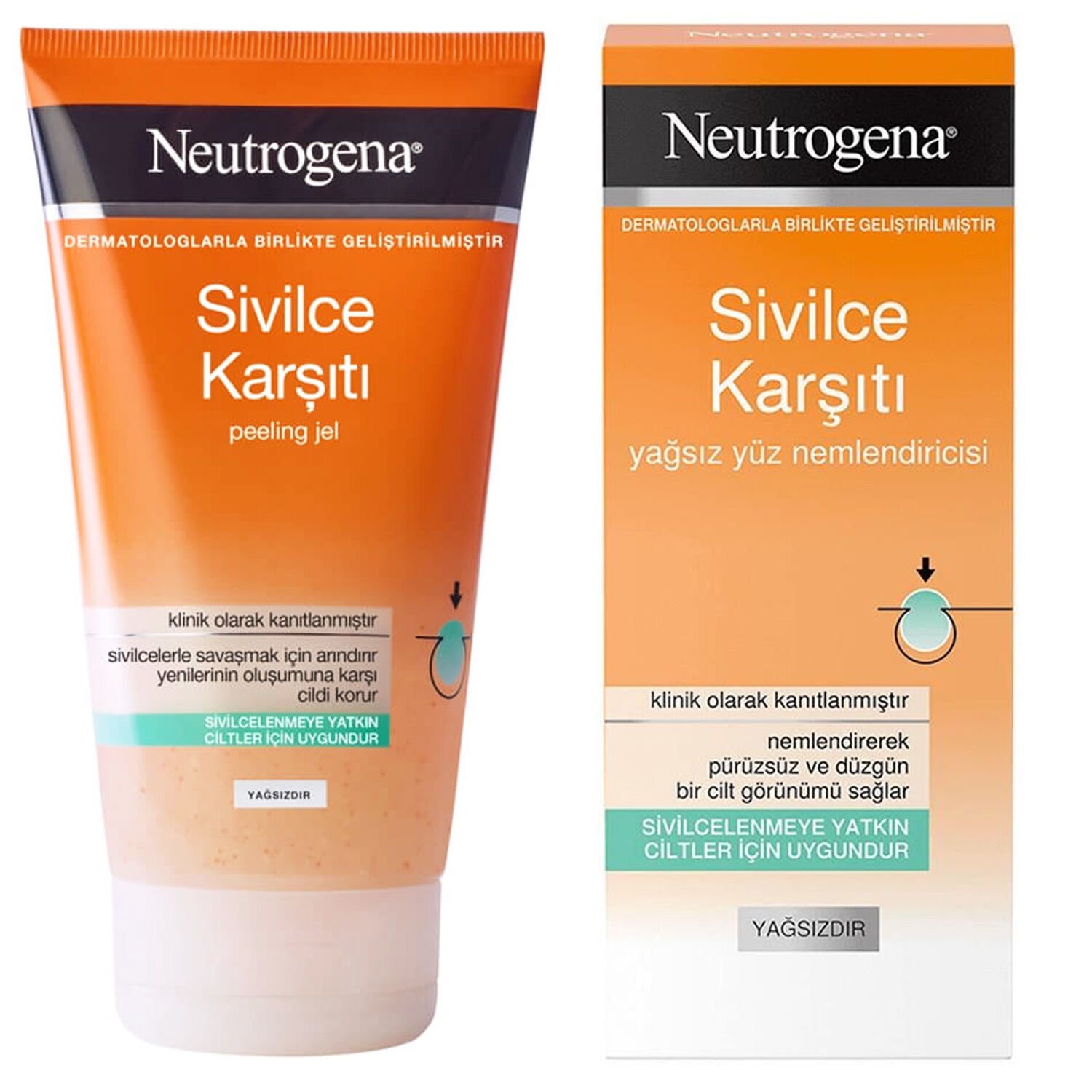 Neutrogena Sivilce Karşıtı Peeling Jel 150 ml + Sivilce Karşıtı Yağsız Yüz Nemlendiricisi 50 ml