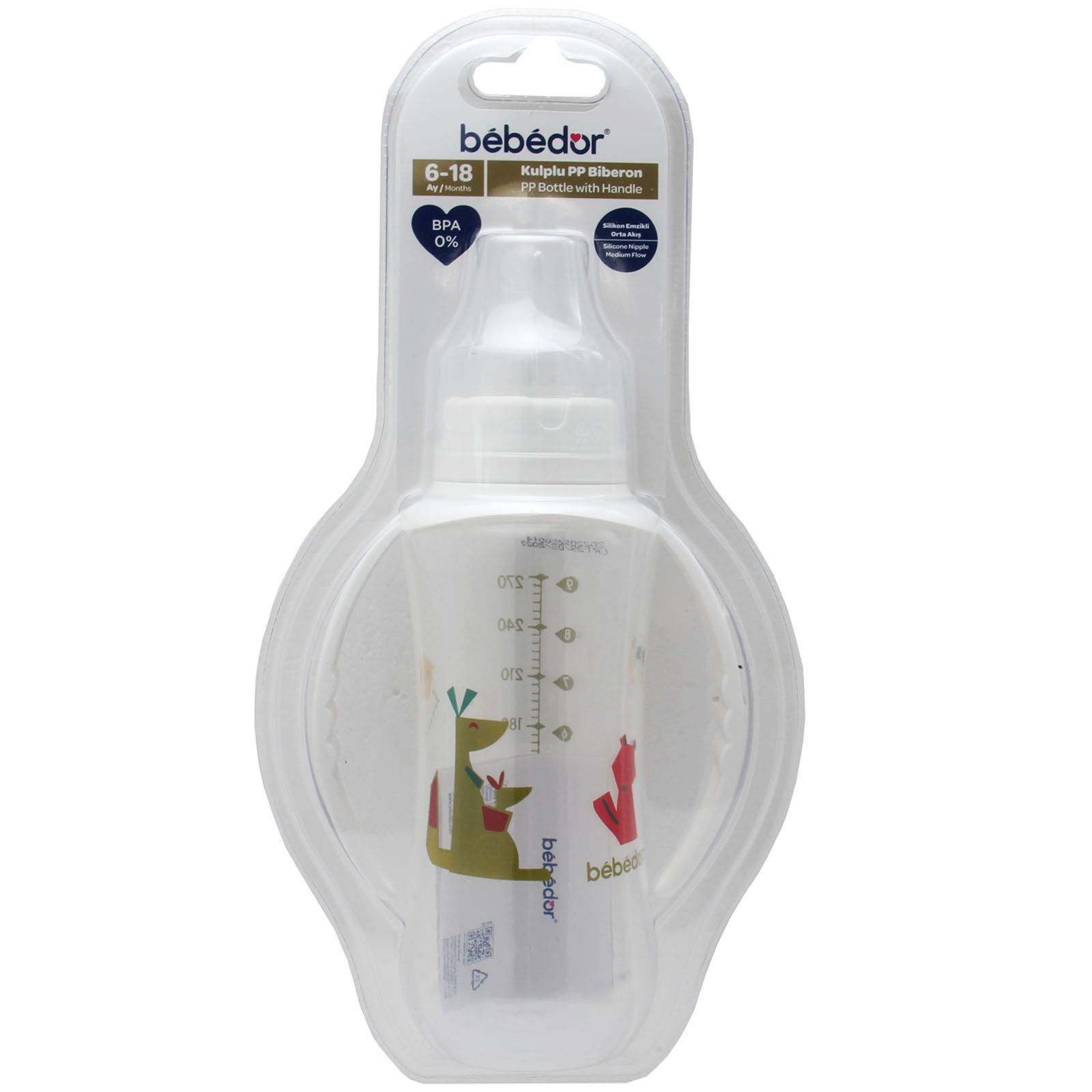 Bebedor 77302 Kulplu PP Biberon 6-18 Ay 270 ml Kanguru Desenli