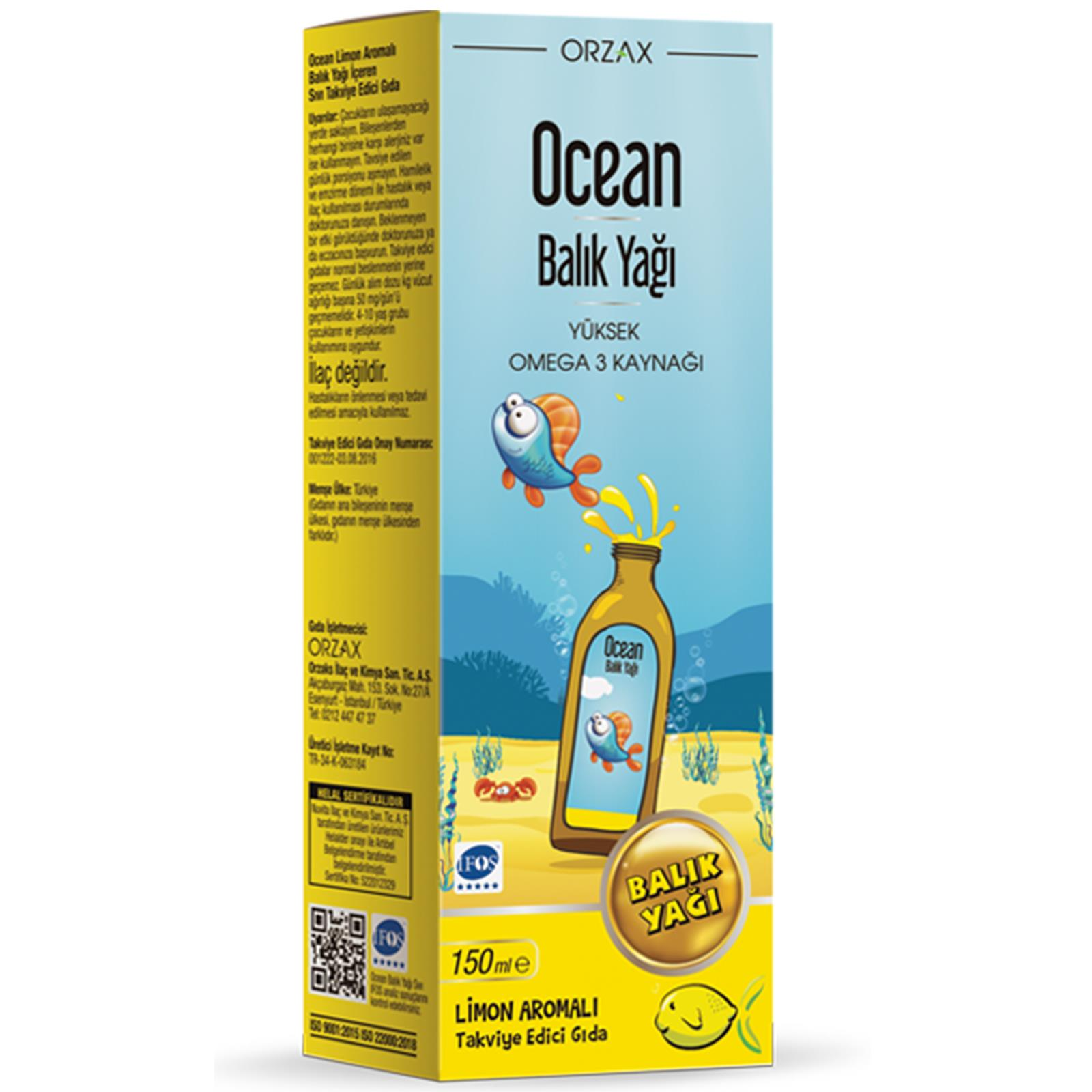 Ocean Balık Yağı Şurubu Limon Aromalı 150 ml