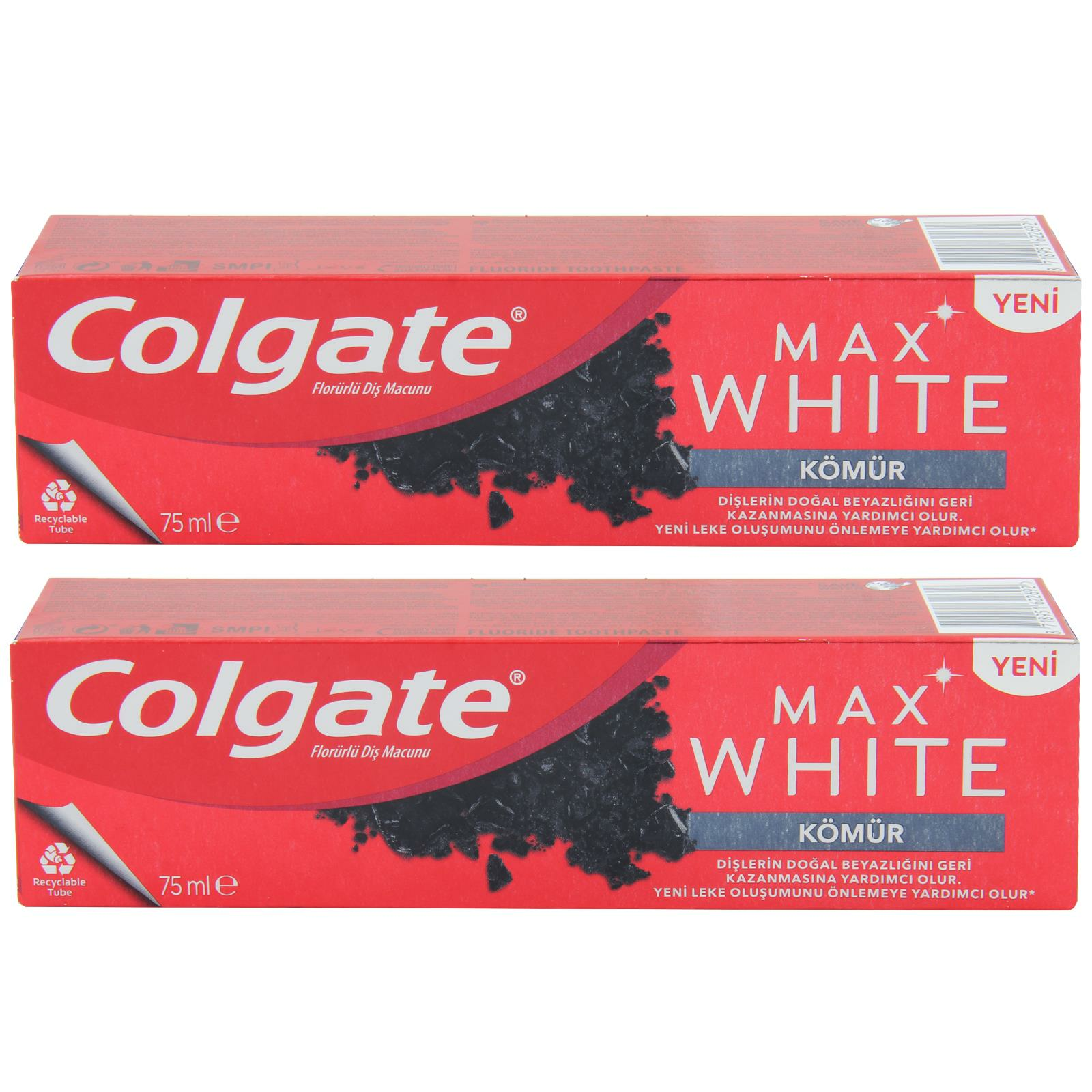 Colgate Max White Charcoal Kömür Beyazlatıcı Florürlü Diş Macunu 75 ml 2 ADET