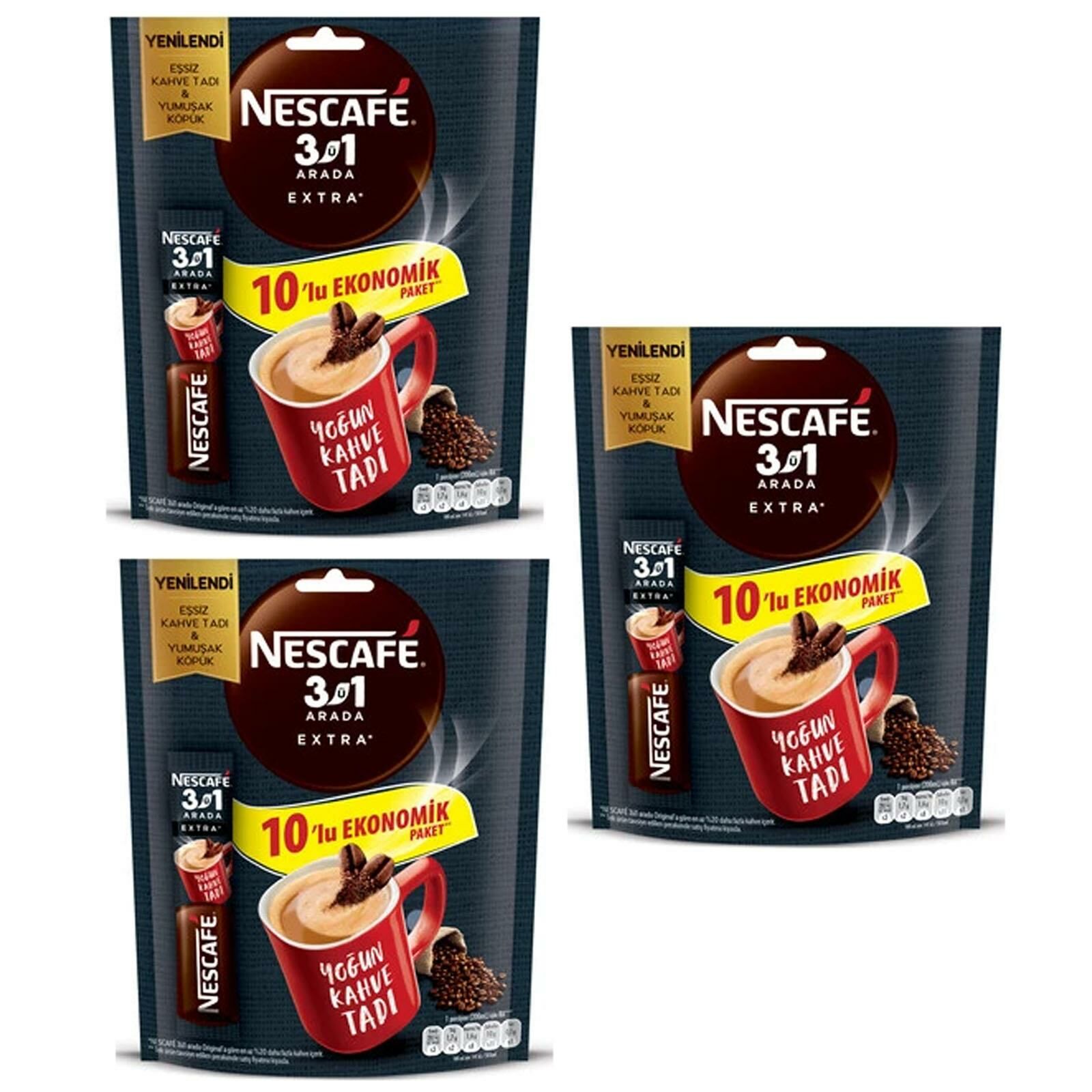 Nescafe Ekstra 3ü 1 Arada 16,5 gr x 10 lu Ekonomik Paket 3 ADET