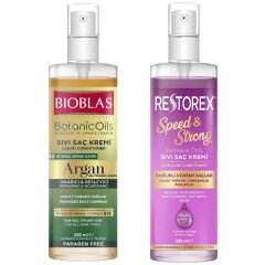 Bioblas Argan Yağlı Sıvı Saç Kremi 200 ml + Restorex Sağlıklı Uzama Etkili Sıvı Saç Kremi 200 ml